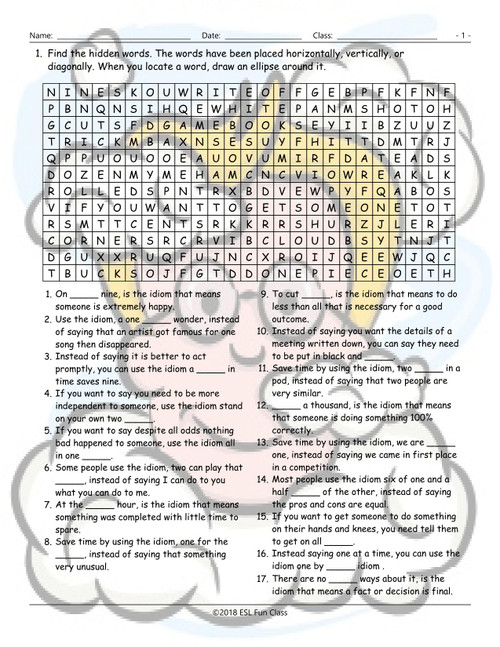 Idioms Word Search Worksheet