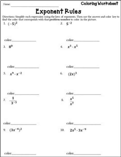 Exponent Rules Coloring Activity