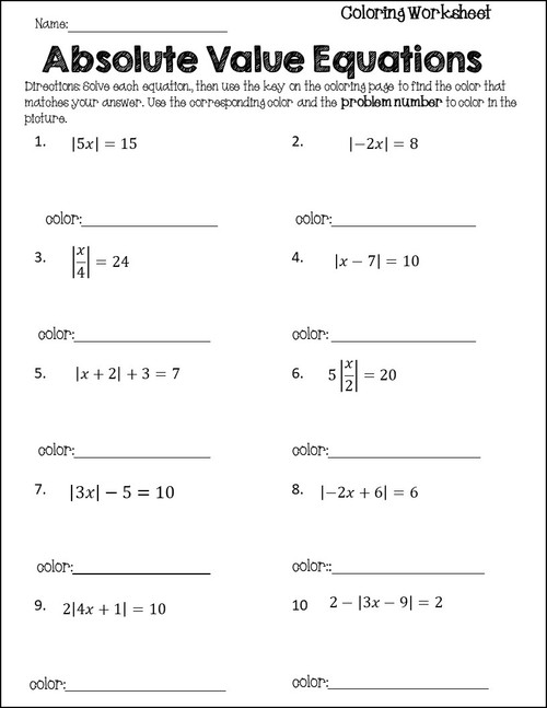 Absolute Value Equations Coloring Activity