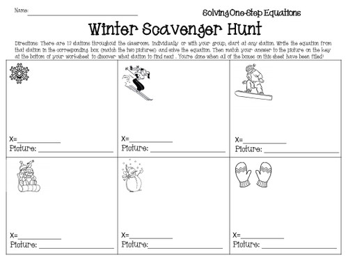 One Step Equations Winter Scavenger Hunt