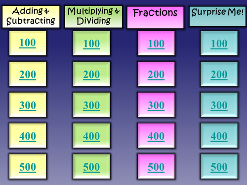 One Step Equations Jeopardy