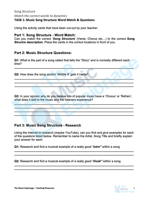 Song Structure-LESSON + INFOGRAPHIC