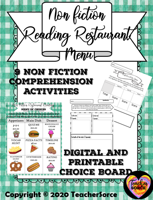 Nonfiction Reading Standards Choice Board 