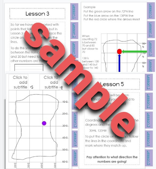 Students will place dots when given coordinates and give coordinates for dots on the map.  