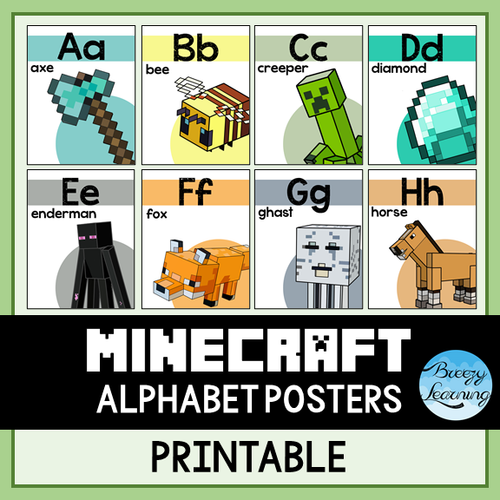 cool minecraft abc alphabet posters flashcards