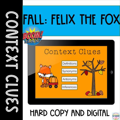 Context Clues: Fall Fox Task Cards AND Boom Cards