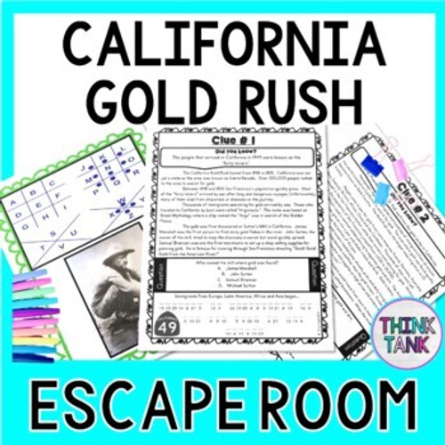 California Gold Rush ESCAPE ROOM Activity - Westward Expansion
