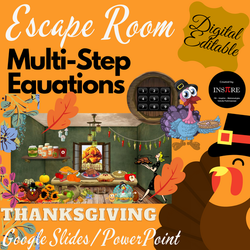 Solving Multi-Step Equations Thanksgiving Math Escape Room DIGITAL EDITABLE