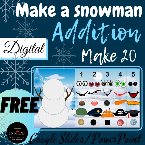 FREEBIE Build a snowman Addition to 20 DIGITAL ACTIVITY Winter Christmas Craft