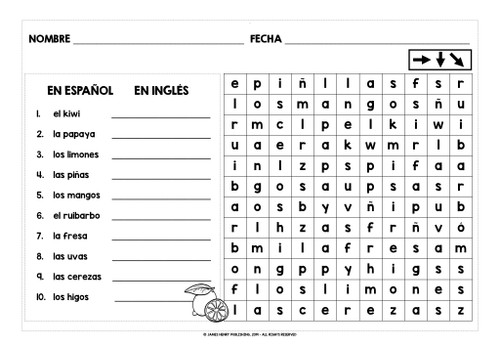 SPANISH FRUITS WORD SEARCH FREEBIE