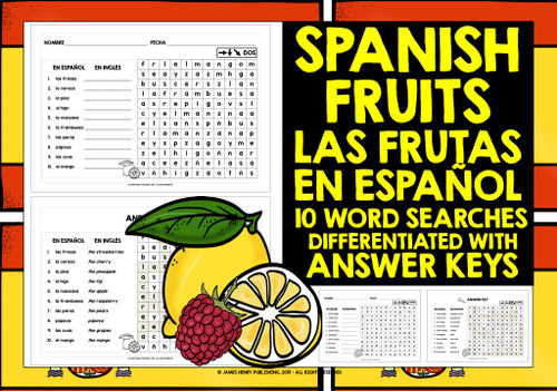 SPANISH FRUITS WORD SEARCHES