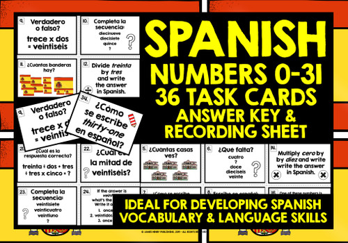 SPANISH NUMBERS 0-31 TASK CARDS