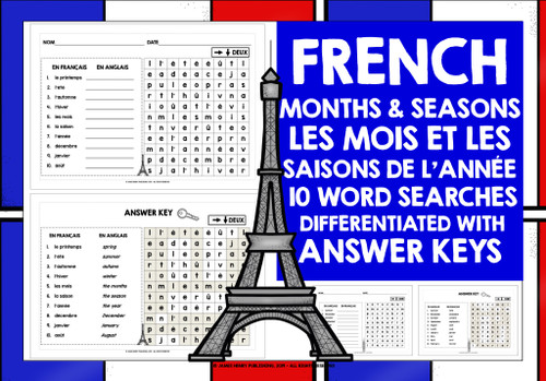 FRENCH MONTHS & SEASONS OF THE YEAR WORD SEARCHES