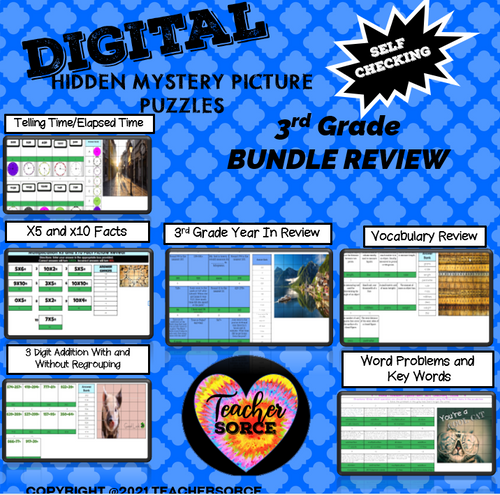 Third Grade Math Review Hidden Mystery Digital Puzzles Bundle