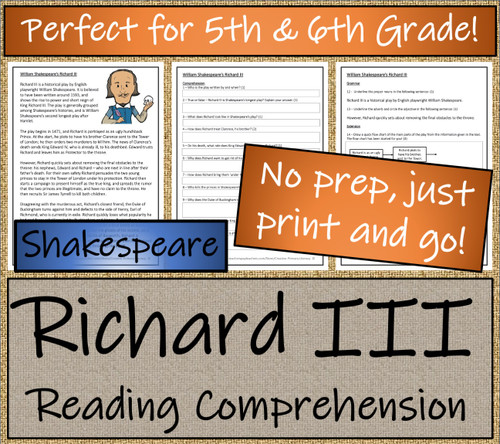 William Shakespeare's Richard III Close Reading Activity | 5th Grade & 6th Grade