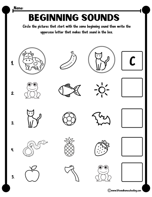 kindergarten beginning sound worksheet