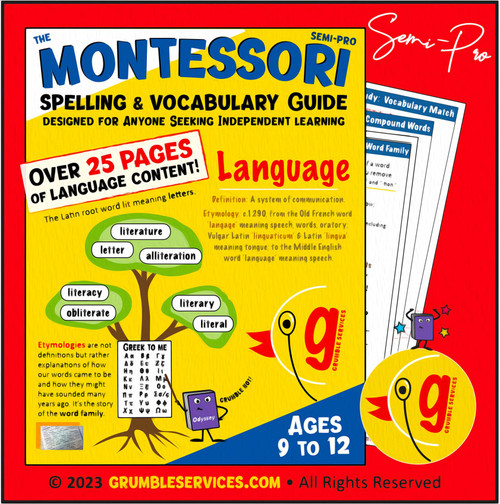 Montessori Spelling Vocabulary GUIDE II: SEMiPRO Spelling Activities and Practice Sheets - Montessori-inspired printable Language help (25 pages + key)