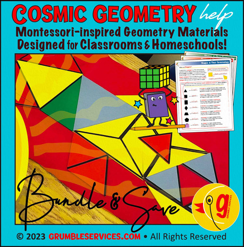 Geometry Word Problems & Matching Cards BUNDLE - Polygons, Area, Geometric 3D Solids, Surface Area & Volume - Montessori-inspired printable Geometry help (70 Word Problems, 45 Matching Card Sets +Key):