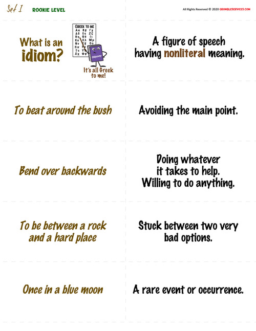 Idioms Matching: Draw A Line To Match The Idiom To The Non-Literal Meaning