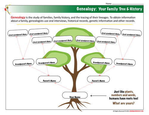 Genealogy: Family Tree & Roots - Elementary Montessori History Science Social Studies Learning -Classroom Homeschool printable Blank Page