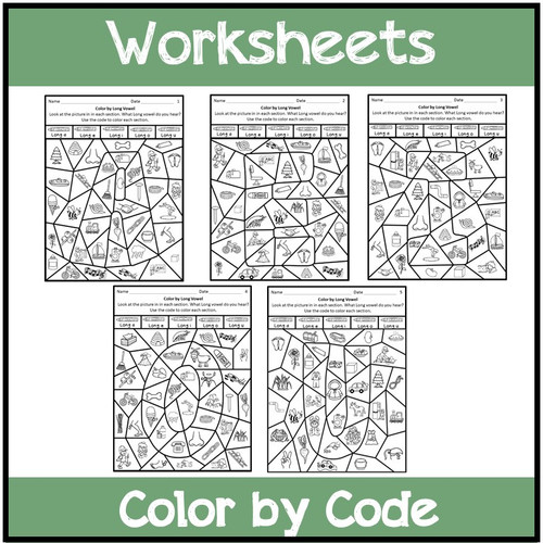 Long Vowels Color by Code Worksheets