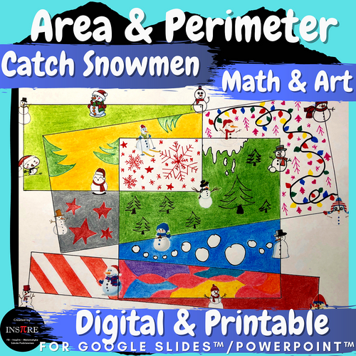 Catch Snowmen Area & Perimeter Winter Math & Art Project with Ruler Measurement