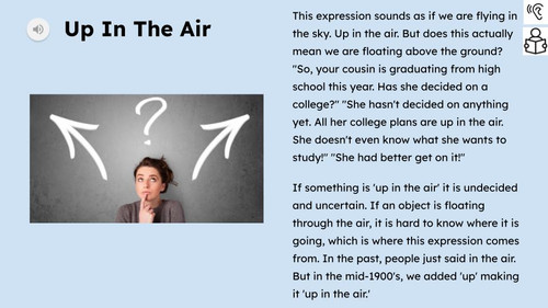 Up In The Air Figurative Language Reading Passage and Activities