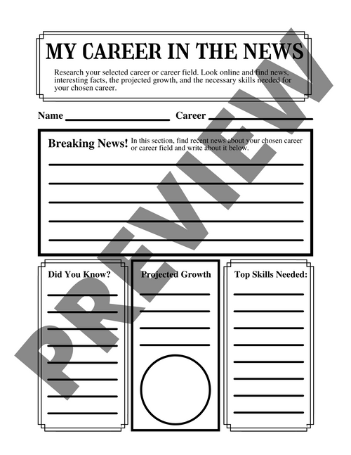 Career Research Writing Assignment -- Printable Worksheet Grades 7-12