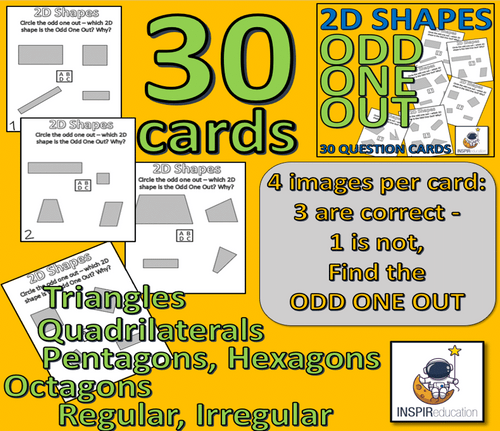 MATH: 2D SHAPE - Odd One Out Game: Properties of Shape - 30 Game cards