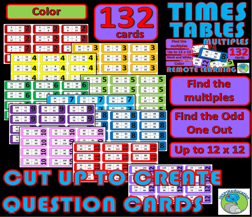 MATH Times Tables and Multiples - Find the Multiples - 132 Quiz Cards up to and including 12 x 12