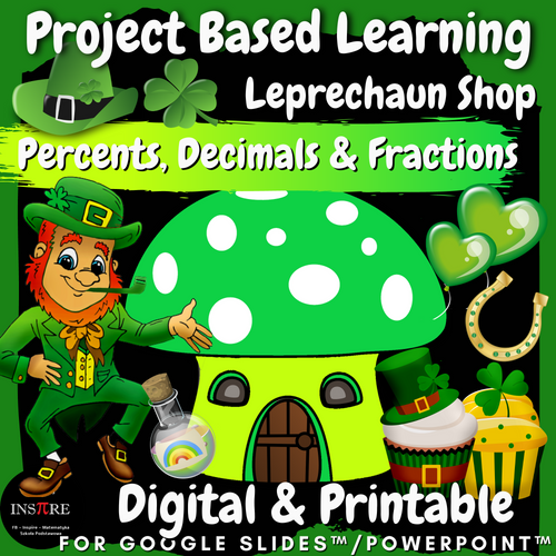 St. Patrick's Day Math Project Based Learning PBL Fractions Decimals Percents