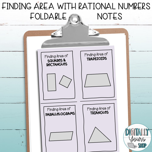 Finding Area Foldable Rational Numbers Guided Notes for Interactive