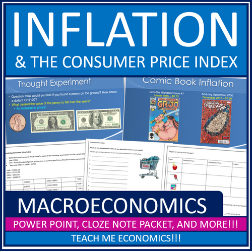 Inflation & CPI Powerpoint Note Packet Test Webquest Worksheet Economics Bundle