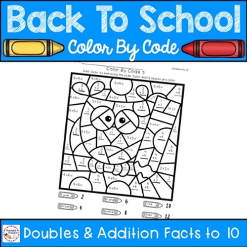 Back To School Color By Number Addition