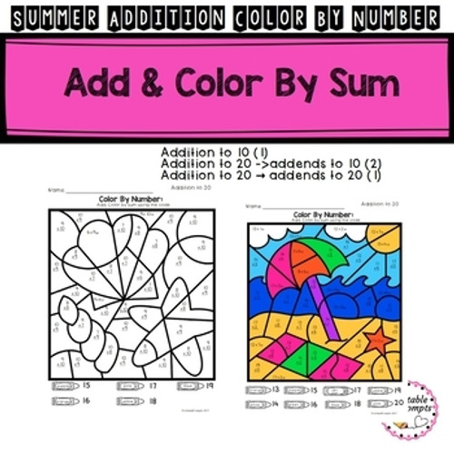 Summer Color By Number Addition to 20