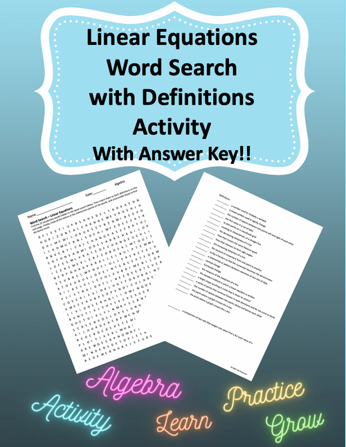 Linear Equations Vocabulary Word Search