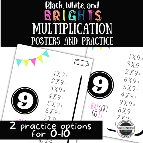 Black and White with Brights Multiplication Facts Strategies Posters & Practice