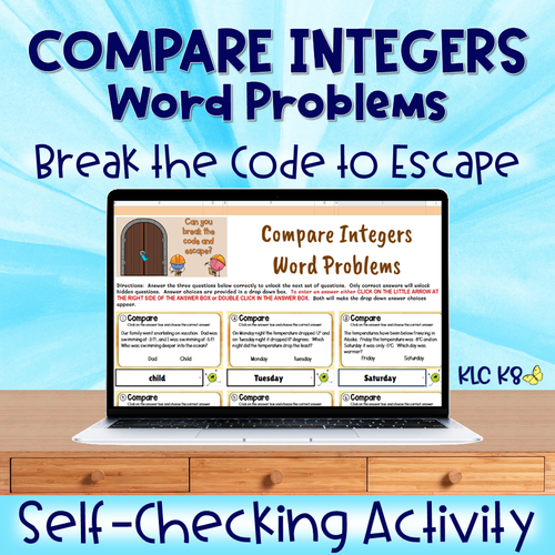 Comparing Integers Game | Real Life Word Problems | Digital Escape & Self-checking Activity