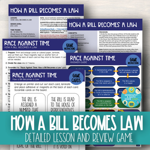 How A Bill Becomes A Law Lesson With Game (Geography & Social Studies)