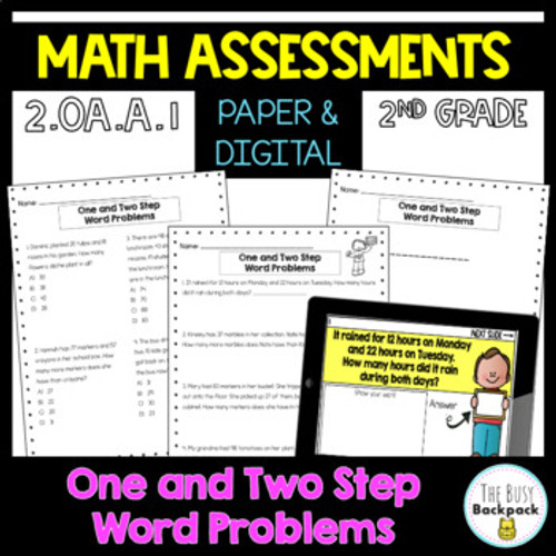 FREE 2nd Grade Math One and Two Step Word Problems Assessment 2.OA.A.1