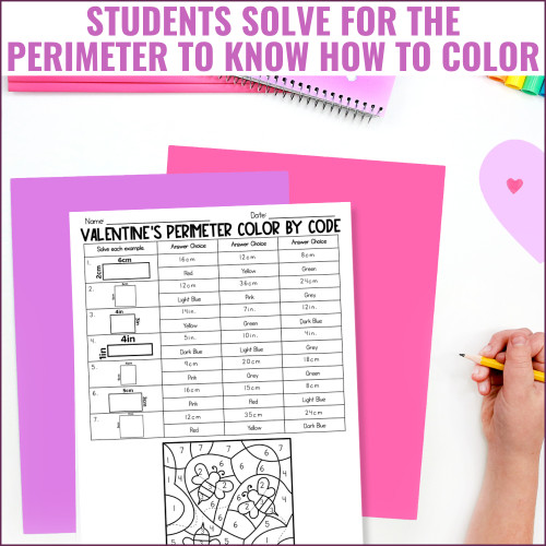 Valentine's Day Perimeter of a Rectangle Practice Color by Code Worksheet