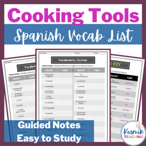 Spanish Cooking Vocabulary List