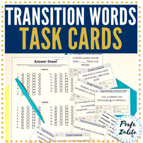 Transition Words in Spanish Task Cards | Storytelling Words Practice