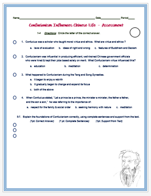 Confucianism Influences Medieval Chinese Life + Assessment