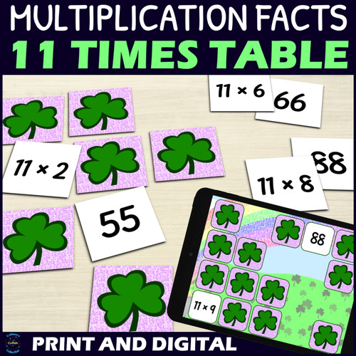 St Patricks Day Multiplication Facts for 11 Times Table Activity - Matching Game