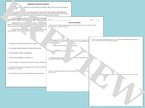 Andrew Jackson Vocabulary Mix and Match Activity