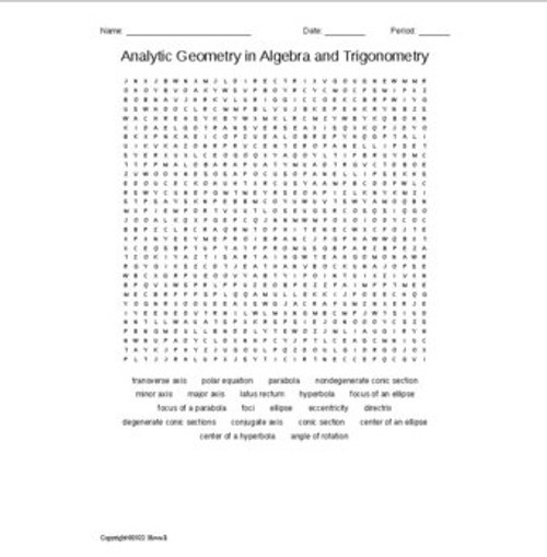 Analytic Geometry in Algebra and Trigonometry Word Search