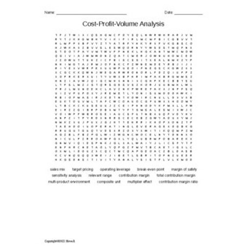 Cost-Profit-Volume Analysis in Accounting Vocabulary Word Search