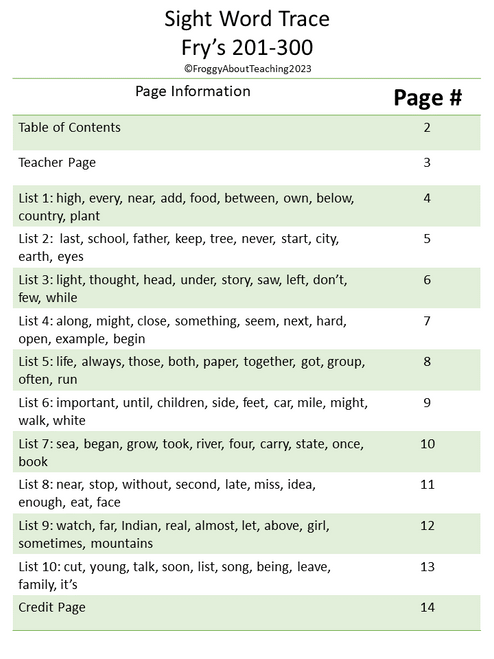 Sight Word Trace Fry's 300