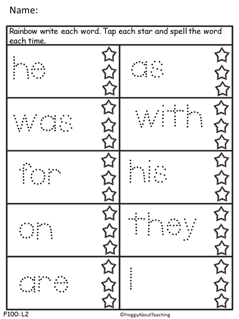 Sight Word Trace 100, 200, 300